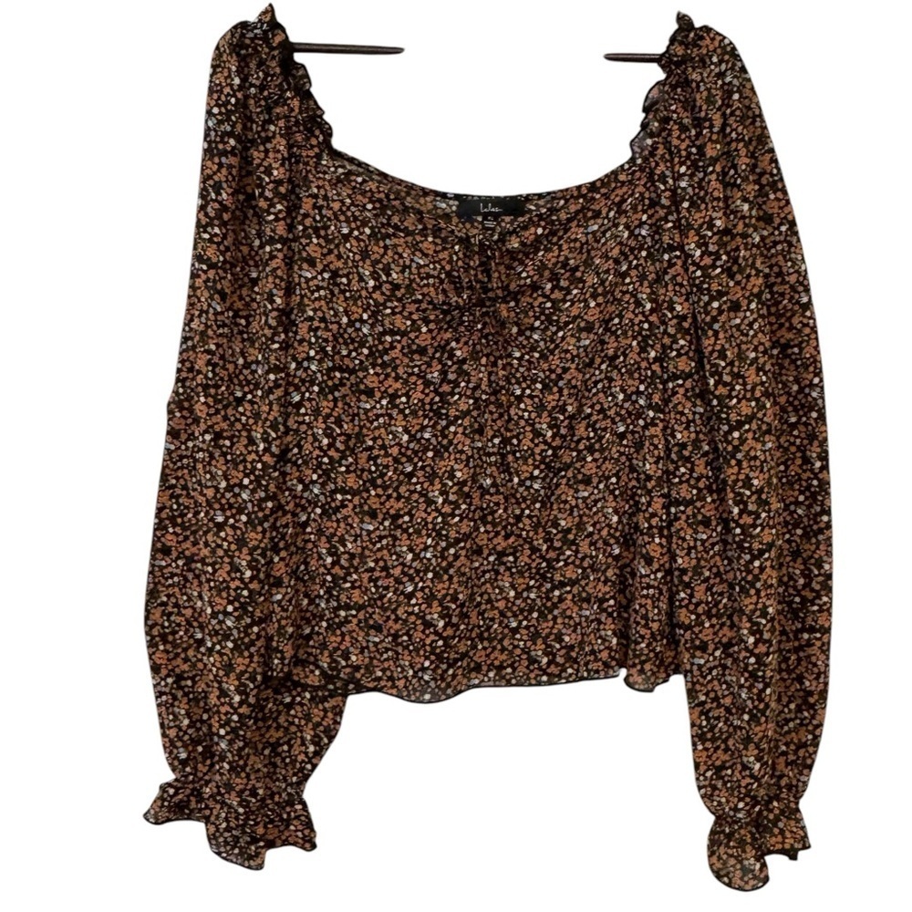 Lulus Orange Floral Long Sleeve Top
